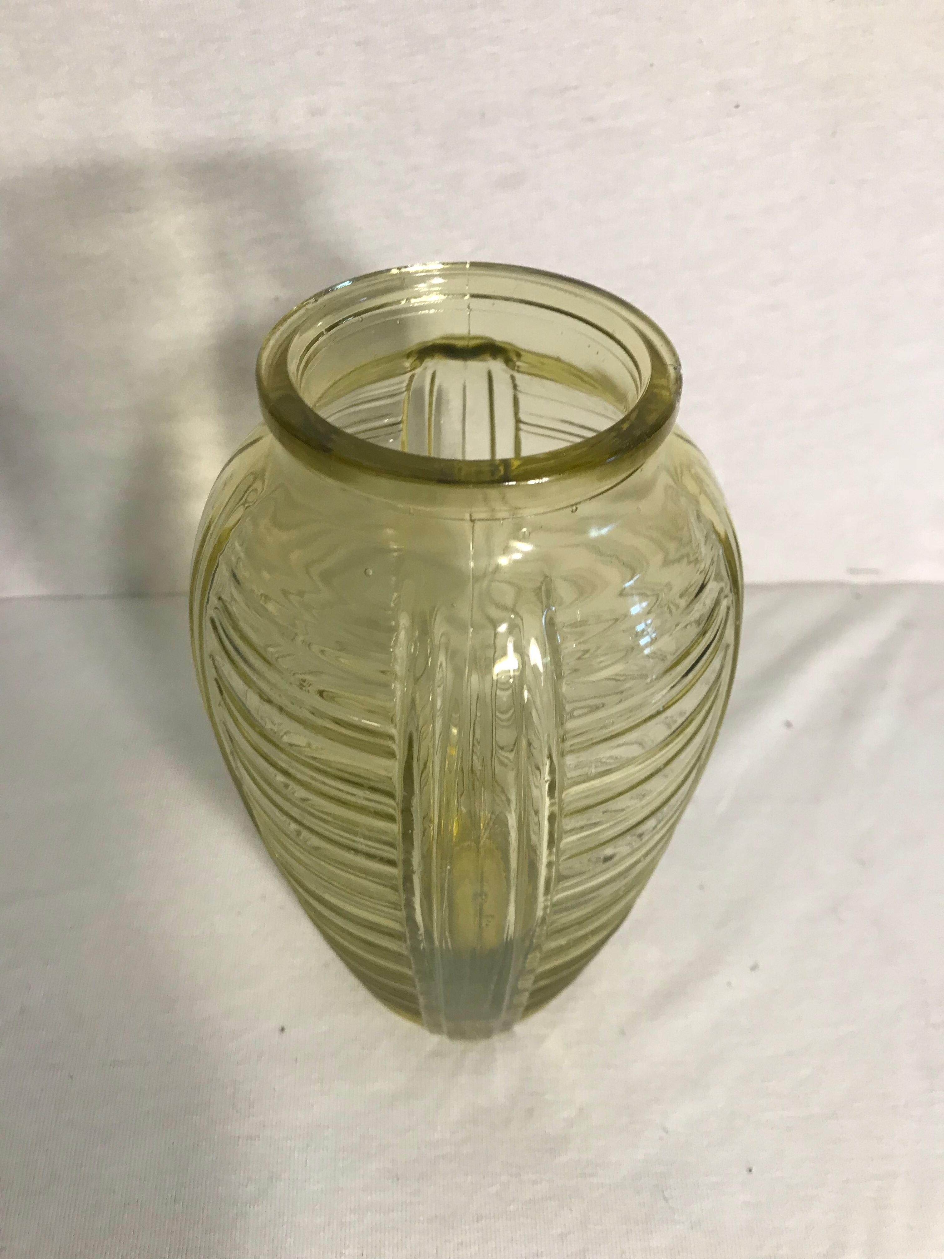 Old molded glass Vase yellow Style Art Deco Decoration Vintage