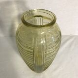Vase verre moulé jaune style art deco décoration vintage