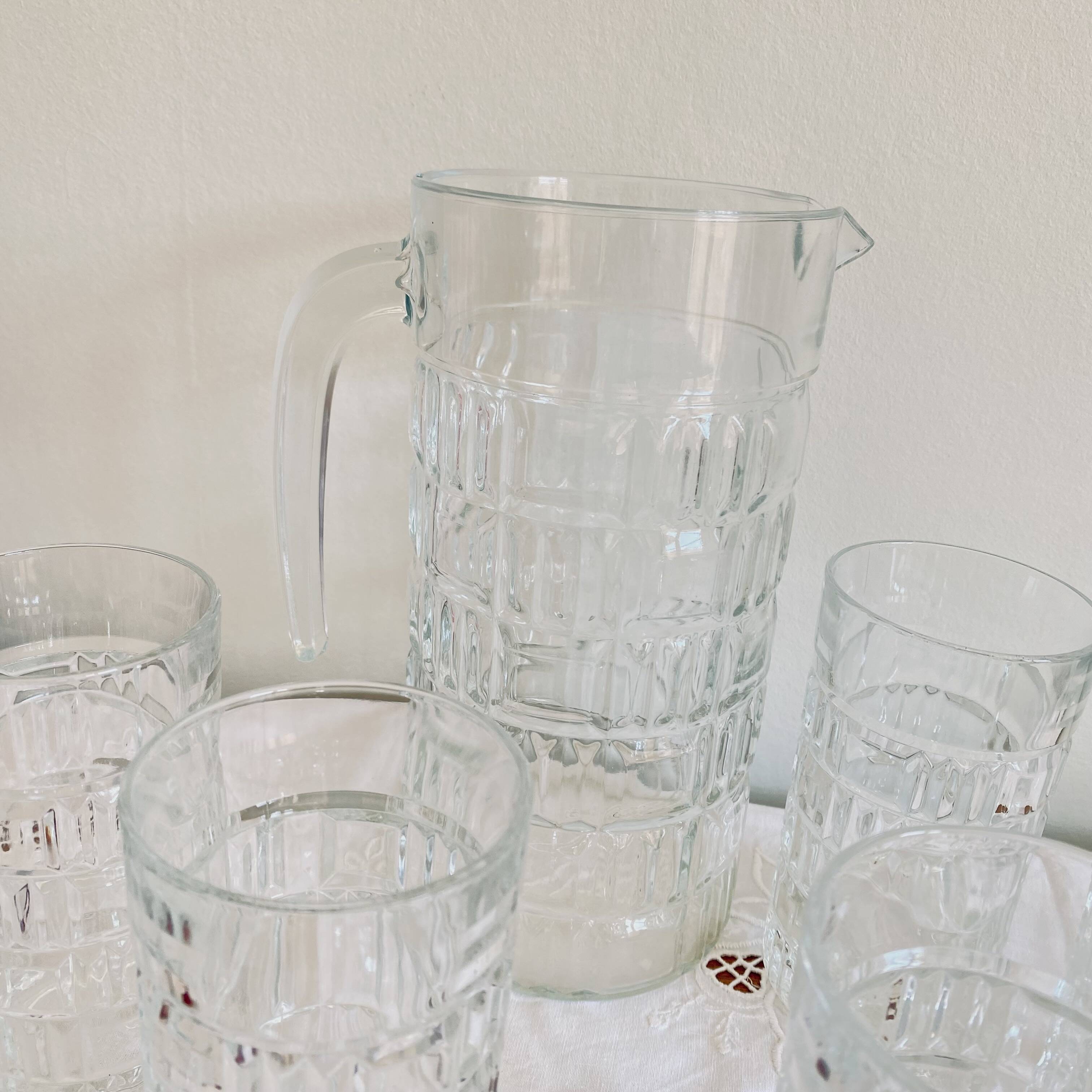 Antique orangeade punch sangria glass set 1970 7 glasses and pitcher