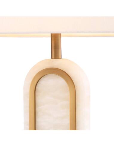 Pair of table lamps, antique brass and alabaster finish, timeless luxury and vintage charm.