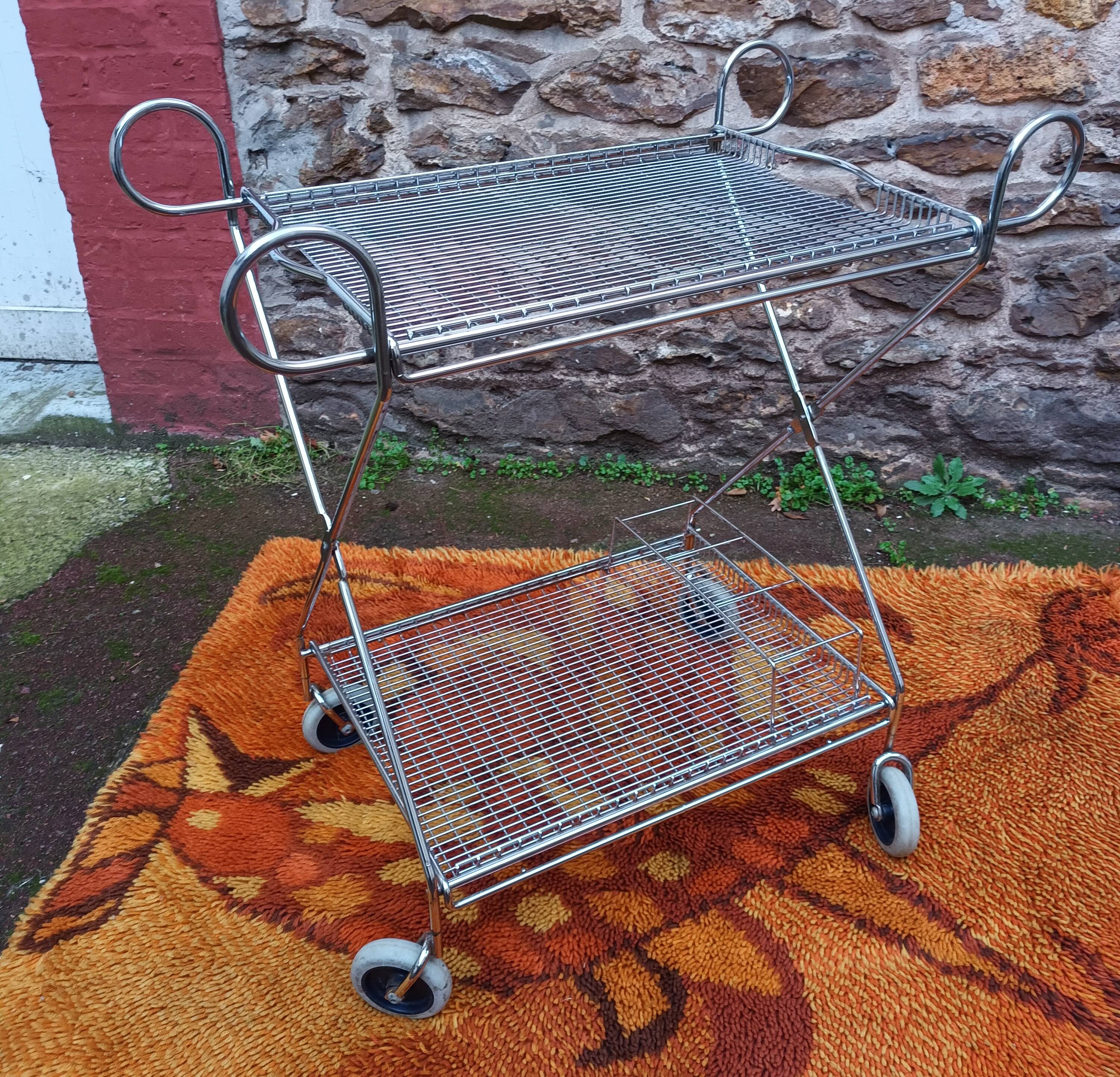 Chrome-plated metal serving cart, 1970s