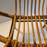 Fauteuil enfant corbeille en rotin et métal noir, années 60