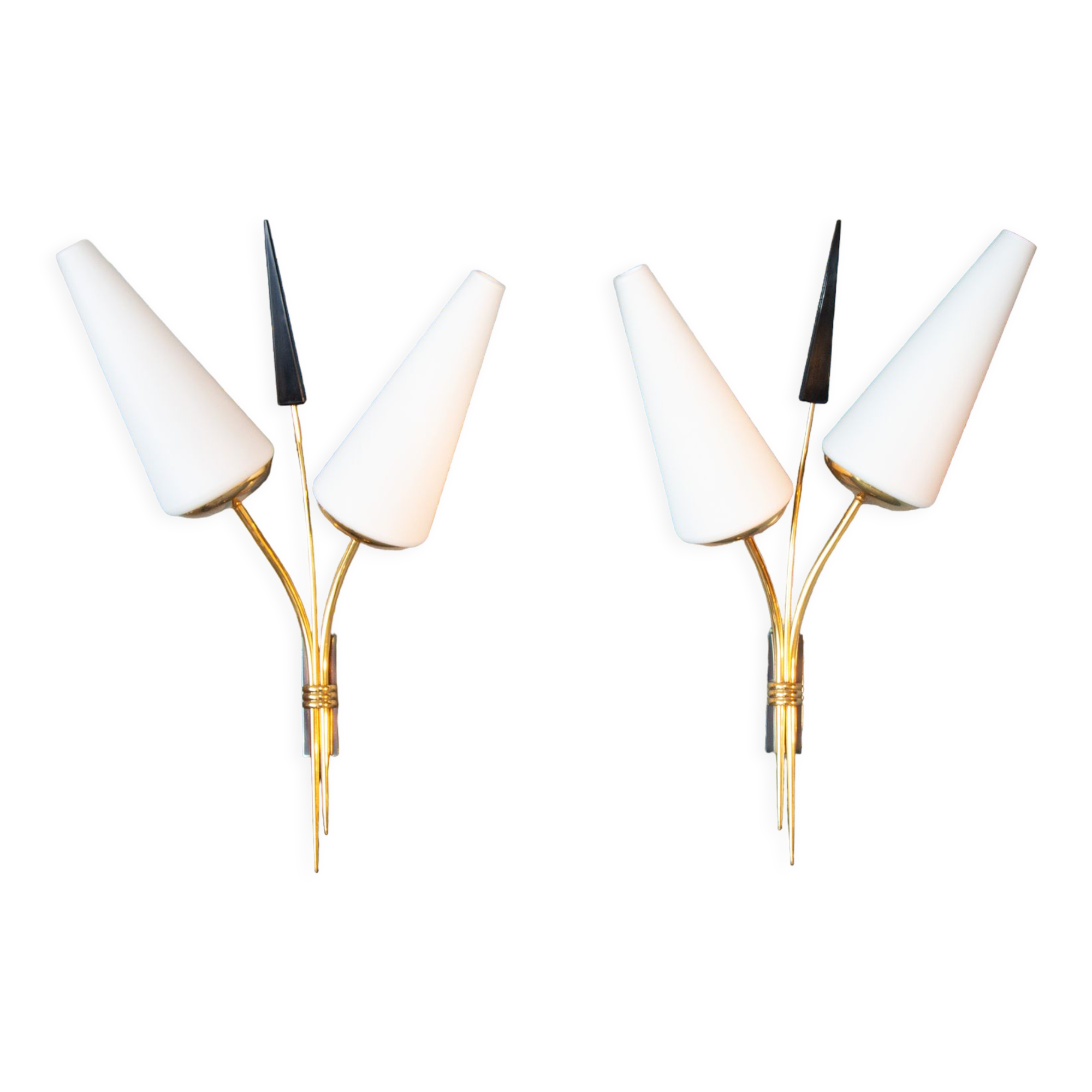 Pair of double reed sconces, 1960