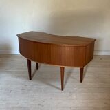 Vintage curved teak desk