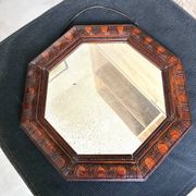 Octagonal mirror, glossy varnished oak, Art Deco.