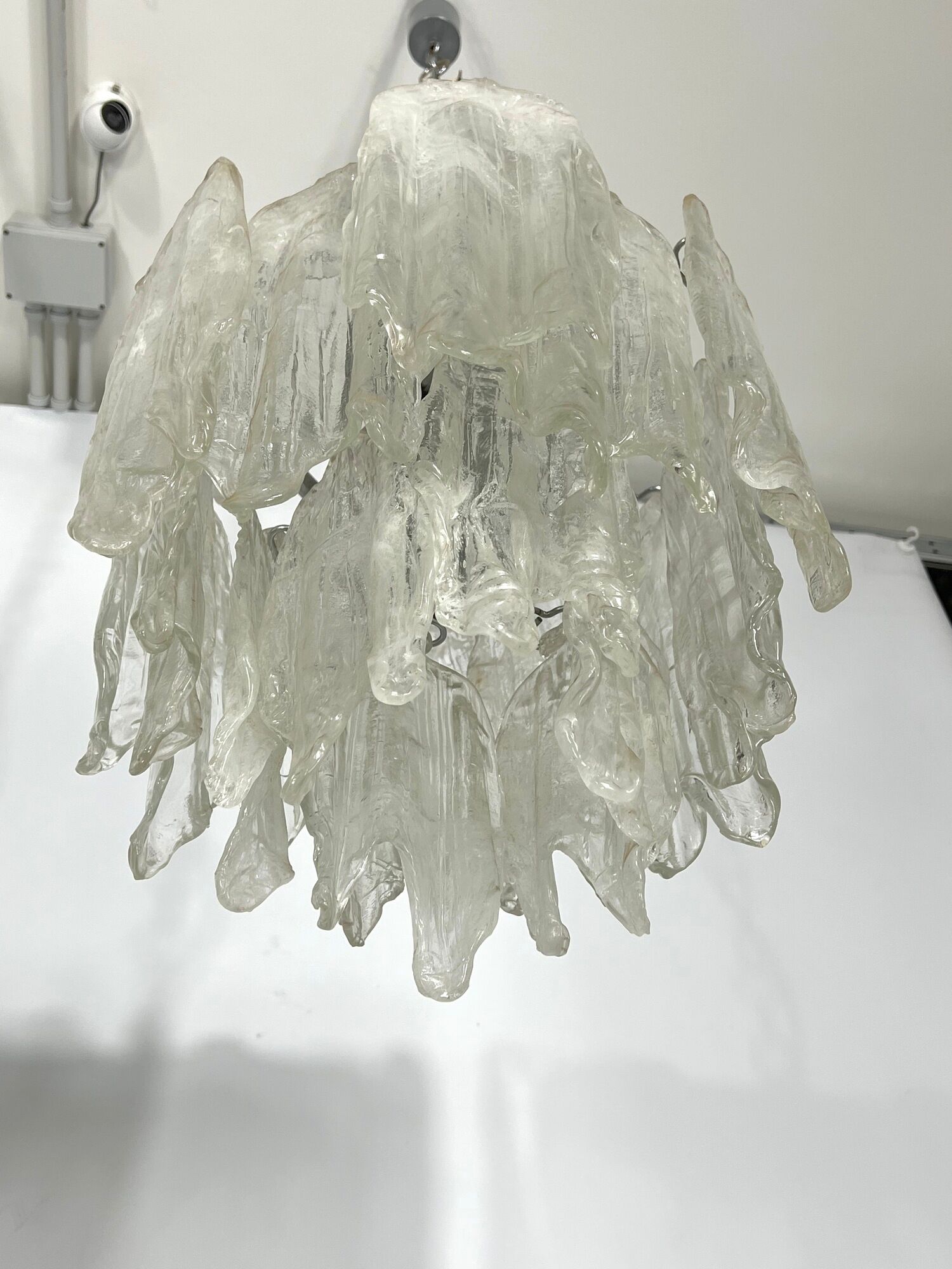 Mazzega Ice glass, pair of vintage murano chandeliers from 70s