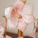 Vintage Murano table lamps, pink blown glass and gold details, pair.