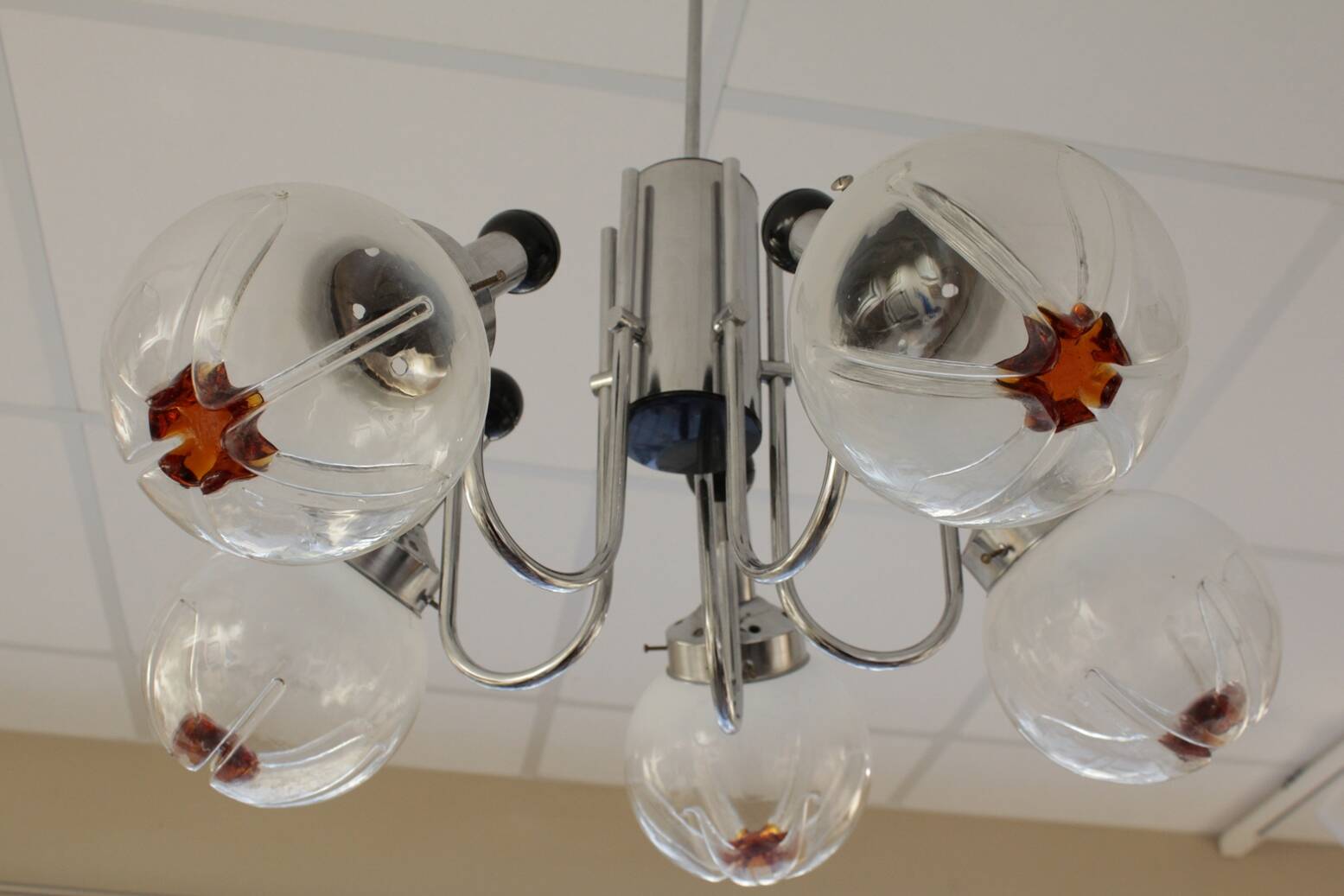 Chandelier with 5 arms of lights, Mazzega style, 1970