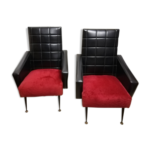 Lot de 2 fauteuils noirs rouges