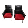 Lot de 2 fauteuils noirs rouges vintage retro années 50 60