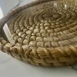 Turned wicker tray and vintage glass
