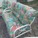 3 fauteuils blanc bambou osier avec coussins vintage