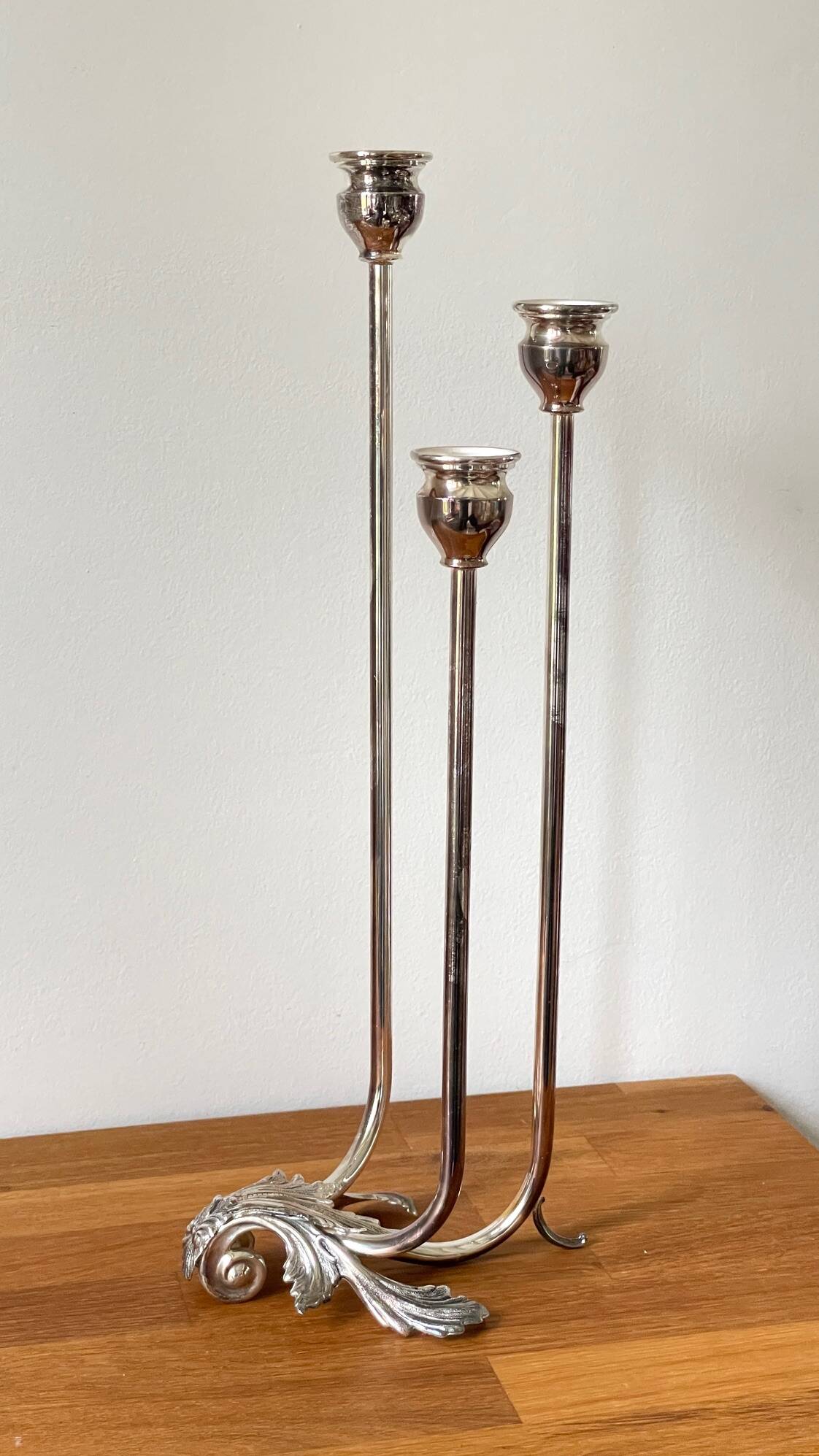 CANDLE HOLDER 3 Lights METAL Patinated Chrome