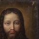 Antique French painting on panel, Christ and the Madonna from 18th century