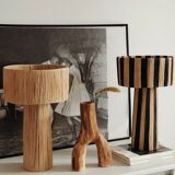 Striped raffia table lamp
