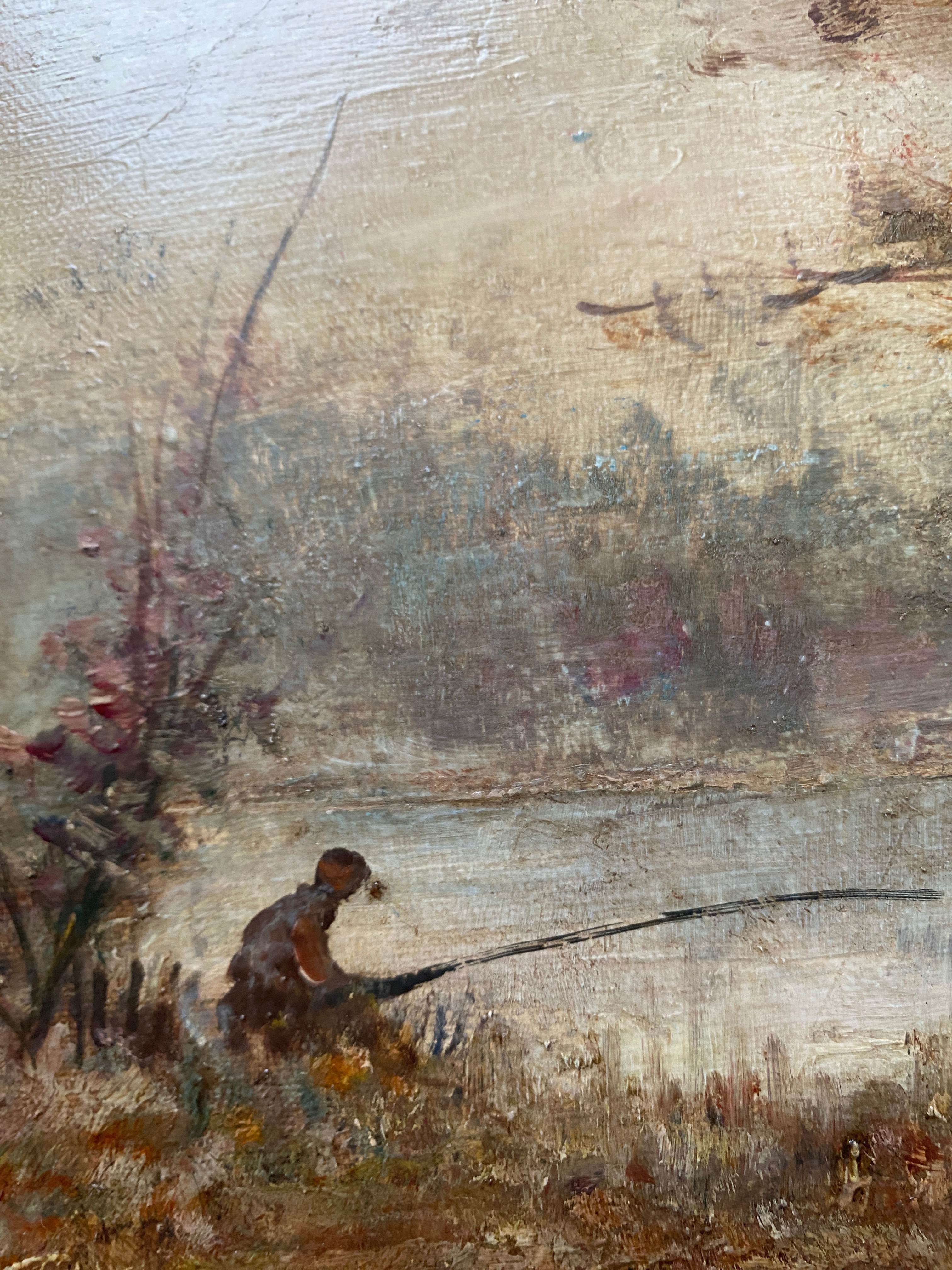 HST painting "The fisherman" signed Dervin with frame