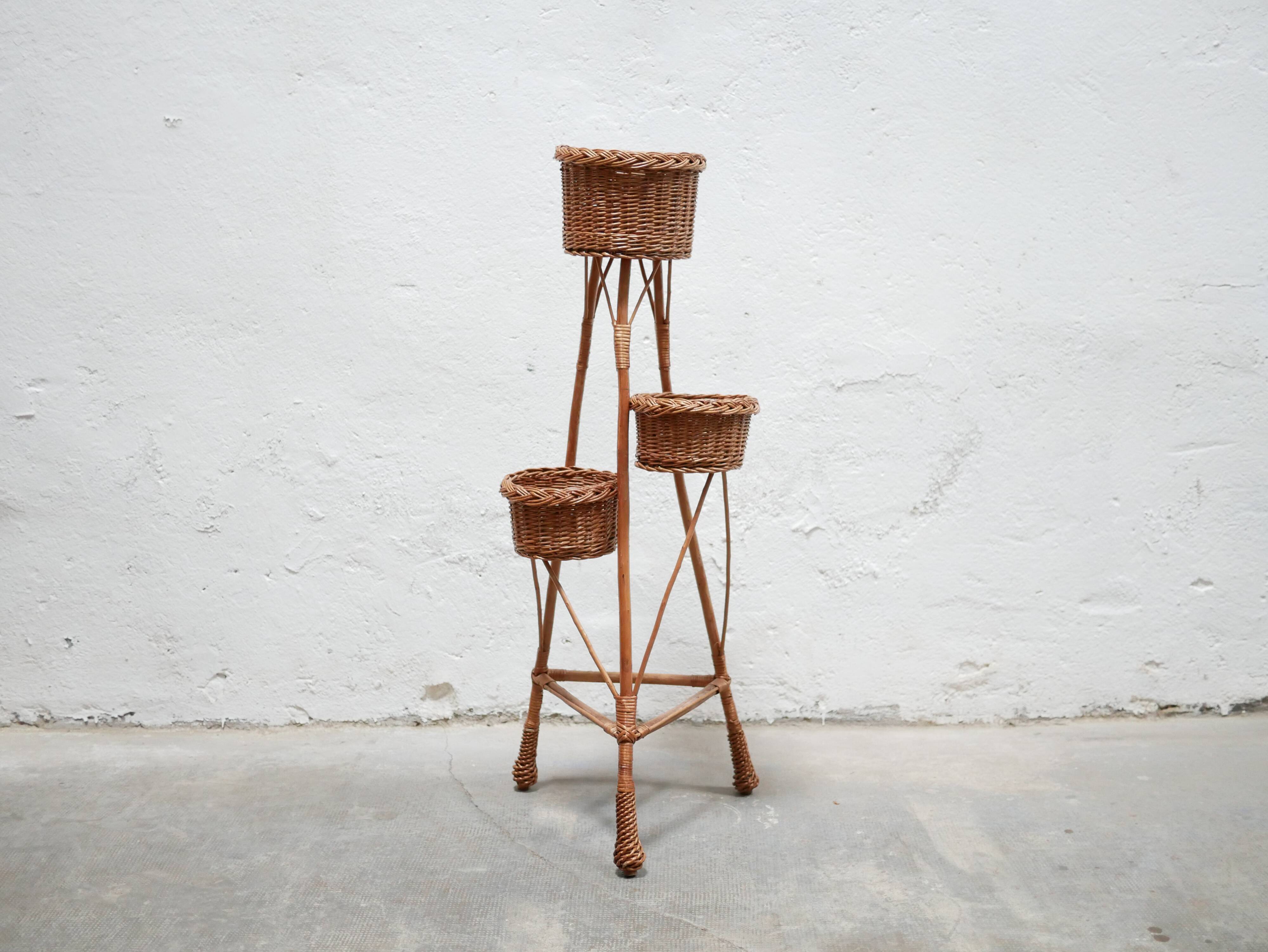 Vintage rattan plant holder
