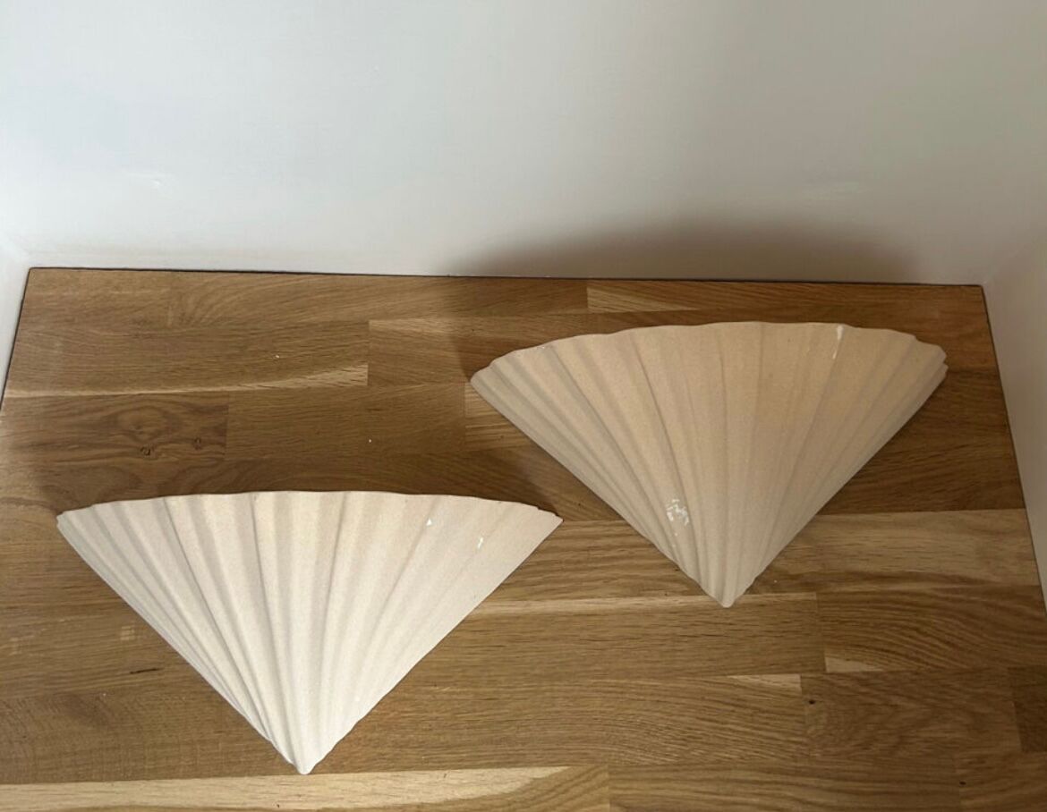 Pair of vintage beige shell wall lamp, France 1970