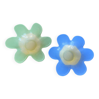 Lot de deux bougeoirs en verre