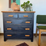 Vintage patinated black craft furniture style chest of drawers