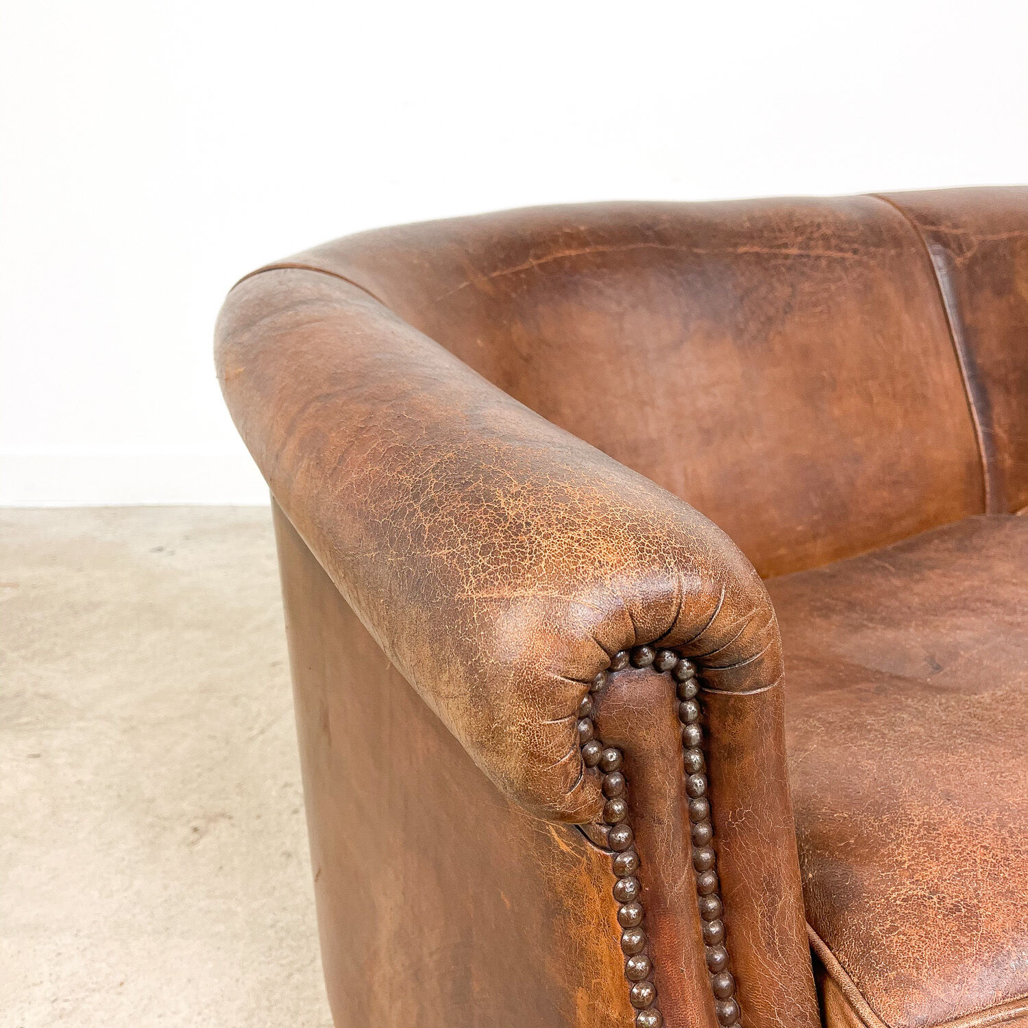 Vintage sheep leather three seater club sofa