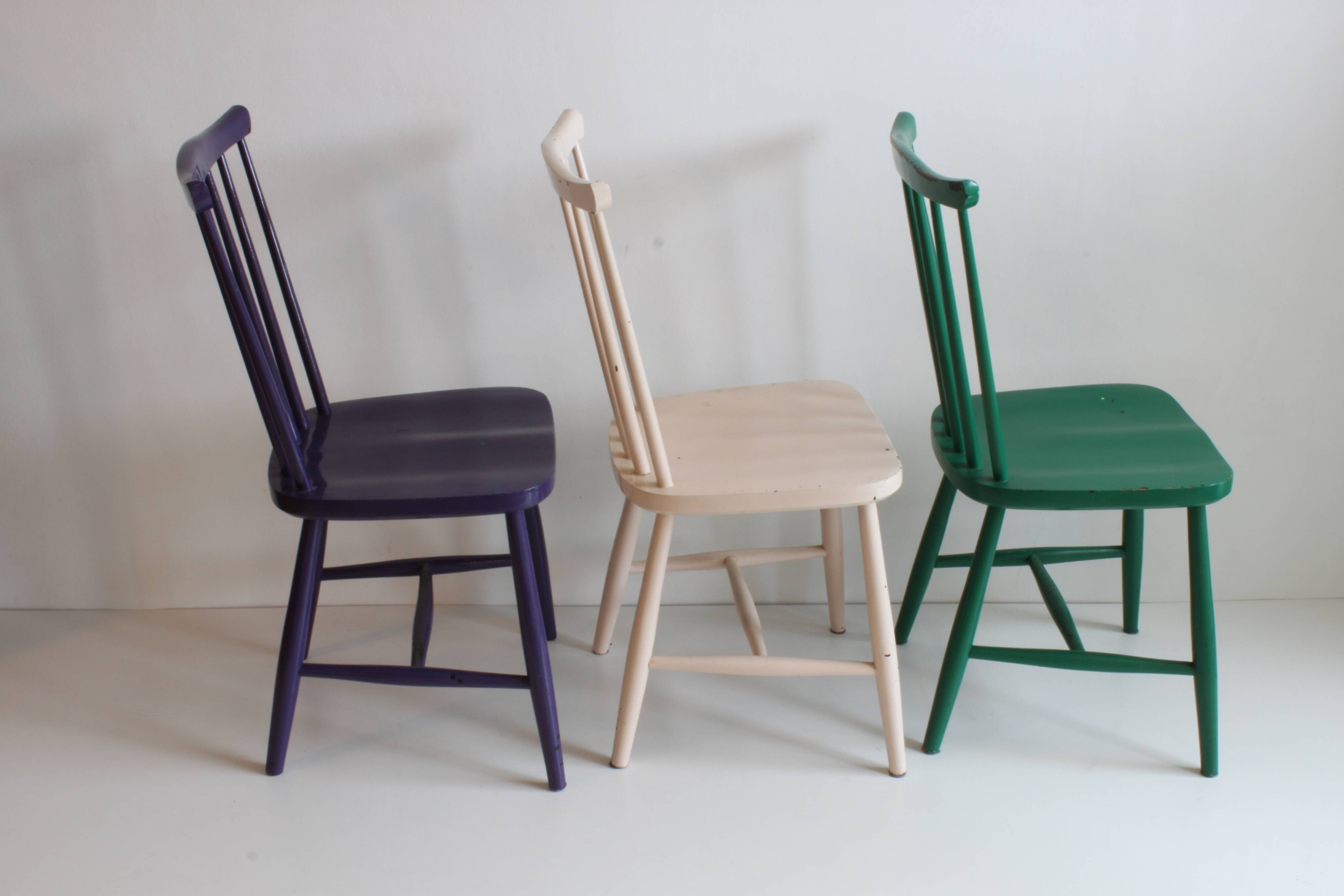 Three spindle back SH41 chairs by Yngve Ekström for Pastoe, 1960s
