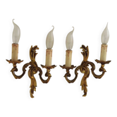 Elegant Vintage French Bronze Double Wall Sconces with Acanthus Leaf Detail