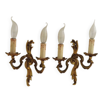 Elegant Vintage French Bronze Double Wall Sconces with Acanthus Leaf Detail
