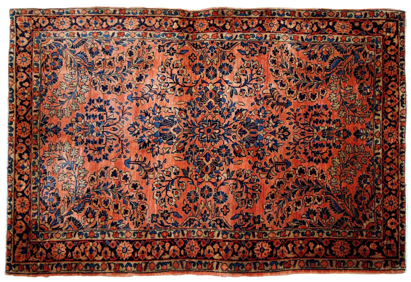 Handmade antique Persian Sarouk rug 3.2' x 5.3' (97cm x 161cm) 1920s - 1B674