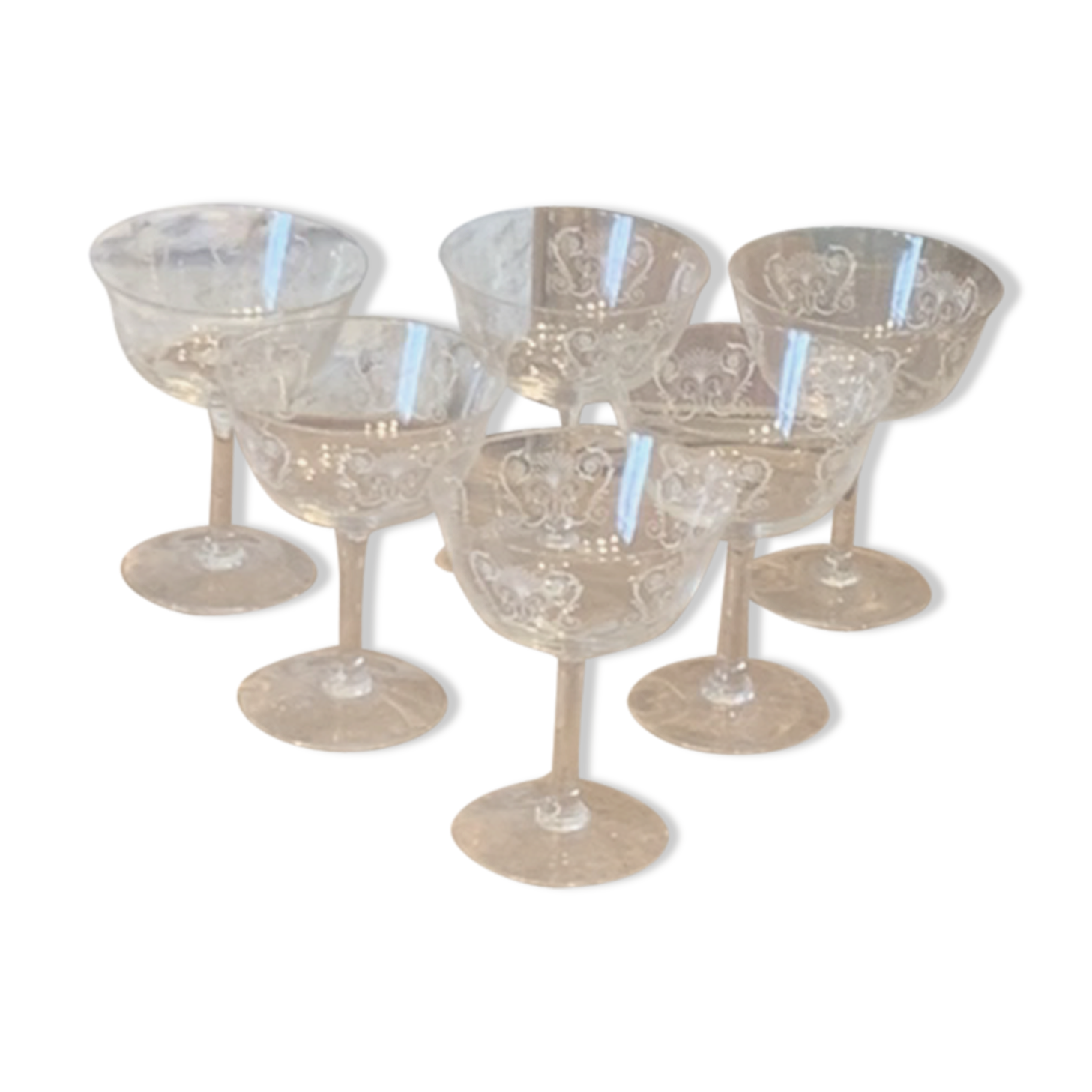 6 vintage butterfly champagne glasses