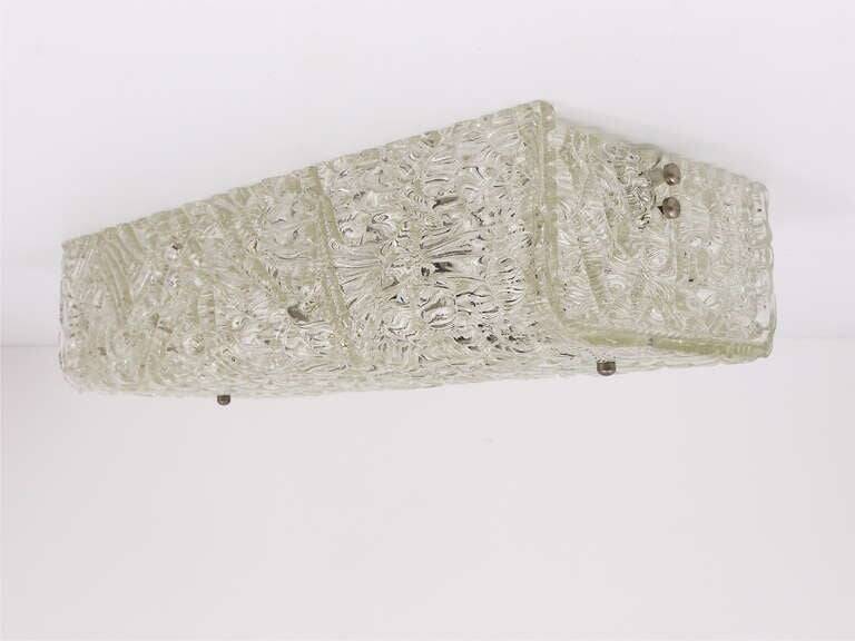 J.T. Kalmar Carré Wall Light and Ceiling Light in Textured Glass Midcentury, Vienna, 1950s