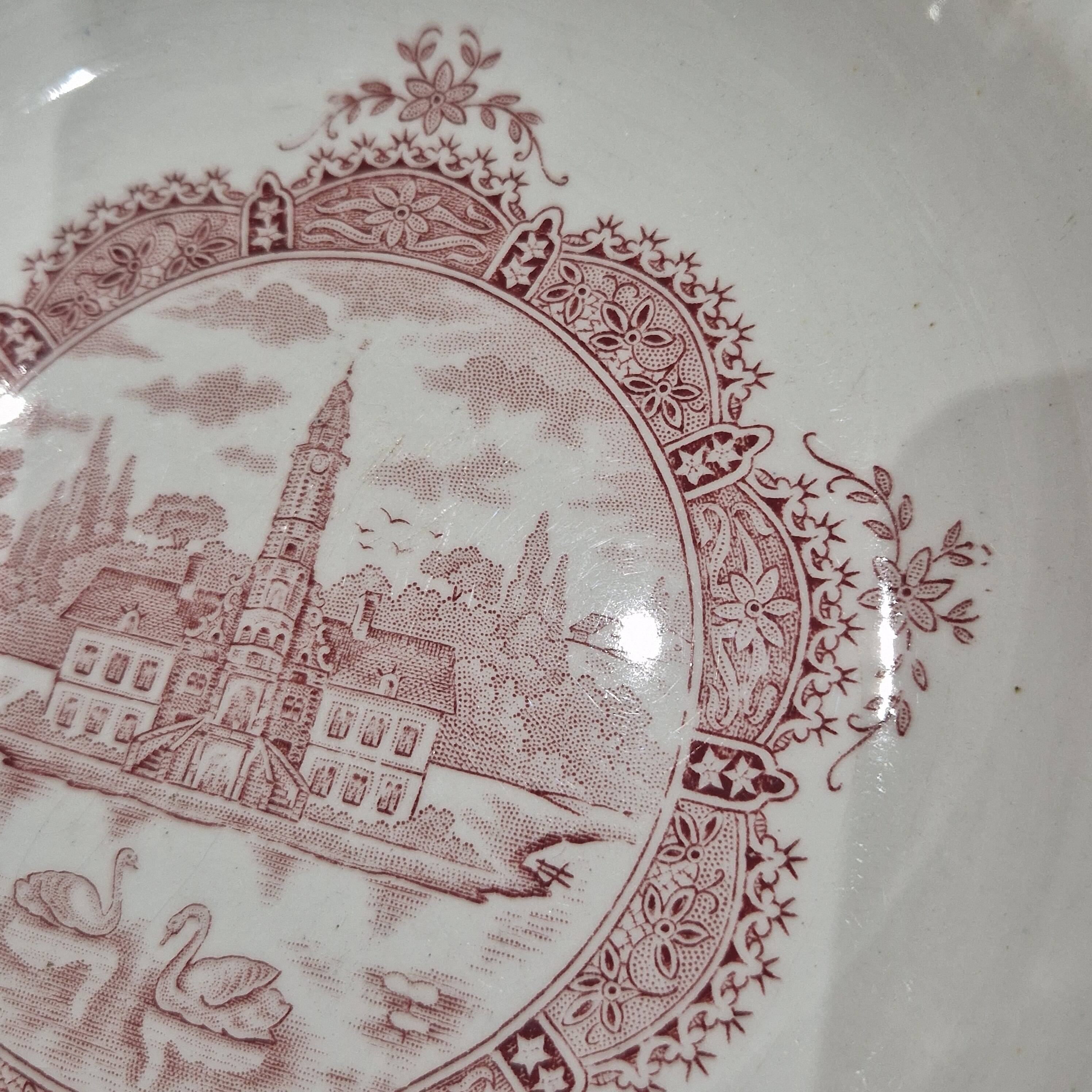 Large deep iron earth plate or small old round hollow dish Moulin des loups Dentelle model