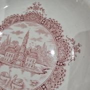 Large deep iron earth plate or small old round hollow dish Moulin des loups Dentelle model