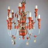 Italian chandelier in patinated wood, 50s