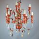 Italian chandelier in patinated wood, 50s