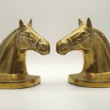 Vintage Brass Horse Head Bookends Pair – French Cast Brass Equestrian Decor