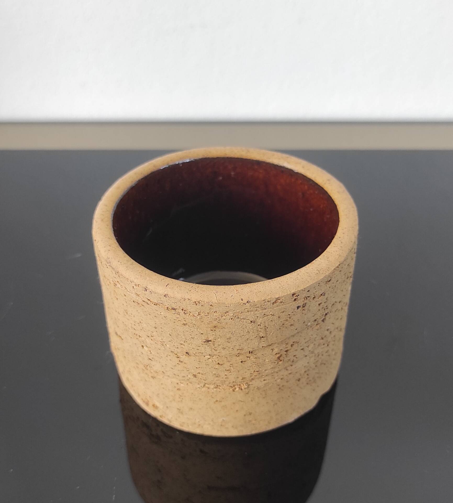 Cup, pot in raw pyrite stoneware and glaze