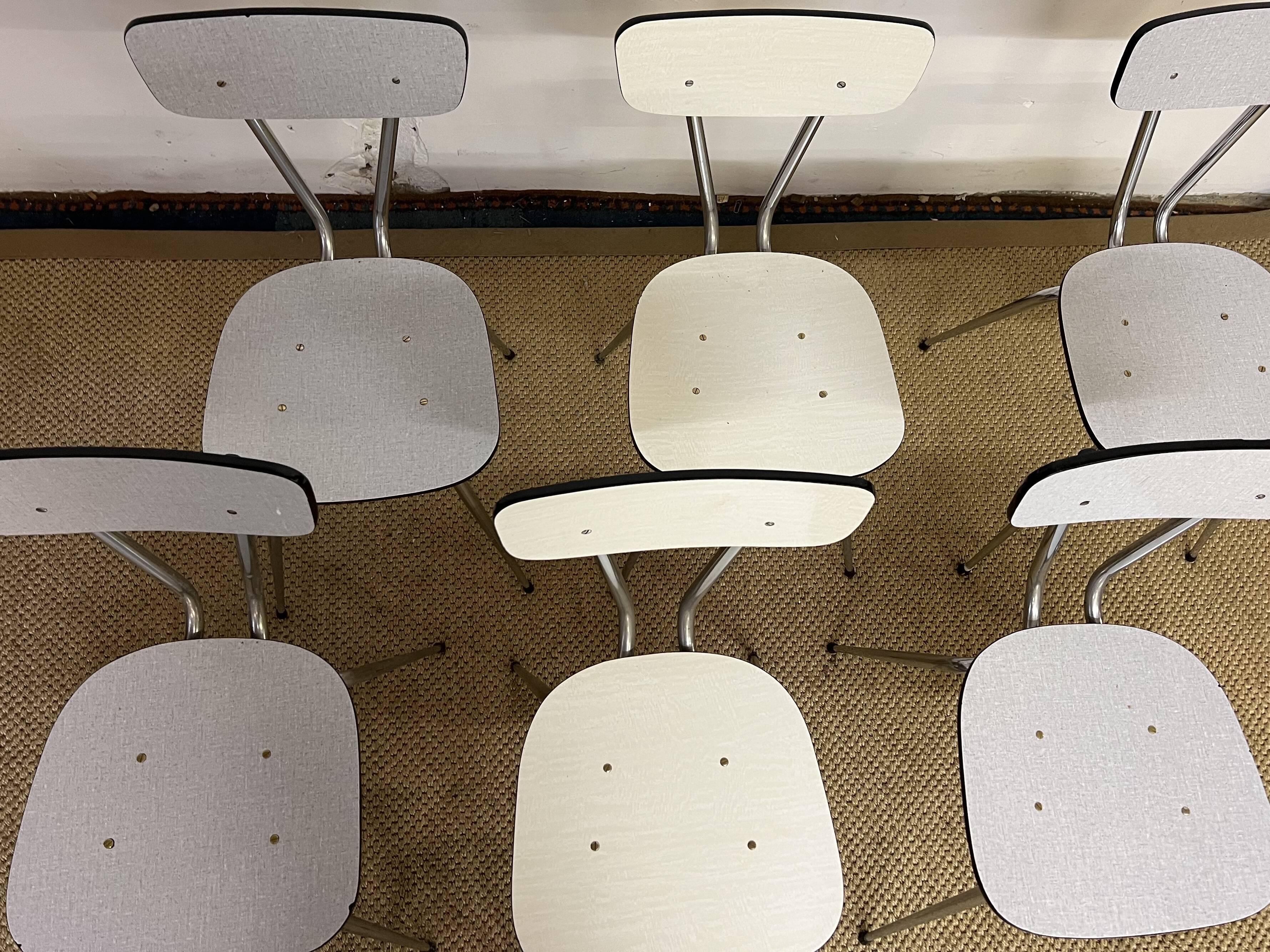 Set of 6 chairs in gray and white Formica