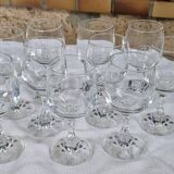 Vintage 10 Large Crystal Glasses - Engraved Logo - Cut Stem - Very Heavy