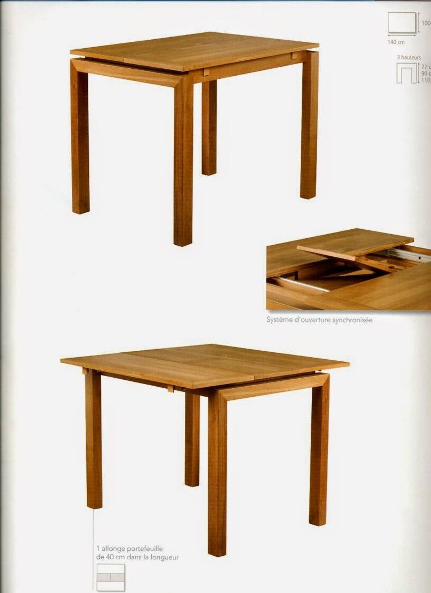 Table haute en bois massif extensible + 4 tabourets
