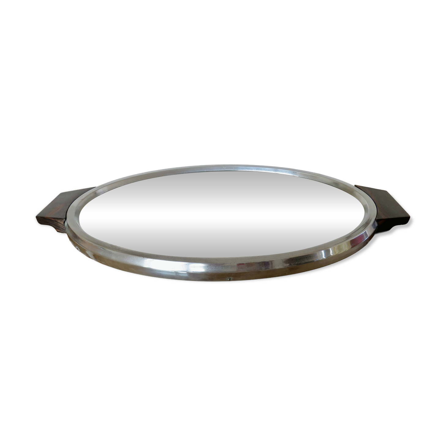 Oval mirror plateau, chrome brass and rosewood, Art Deco, 1920s 30s