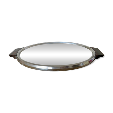 Plateau miroir ovale, laiton chromé et palissandre, art déco, années 20 30