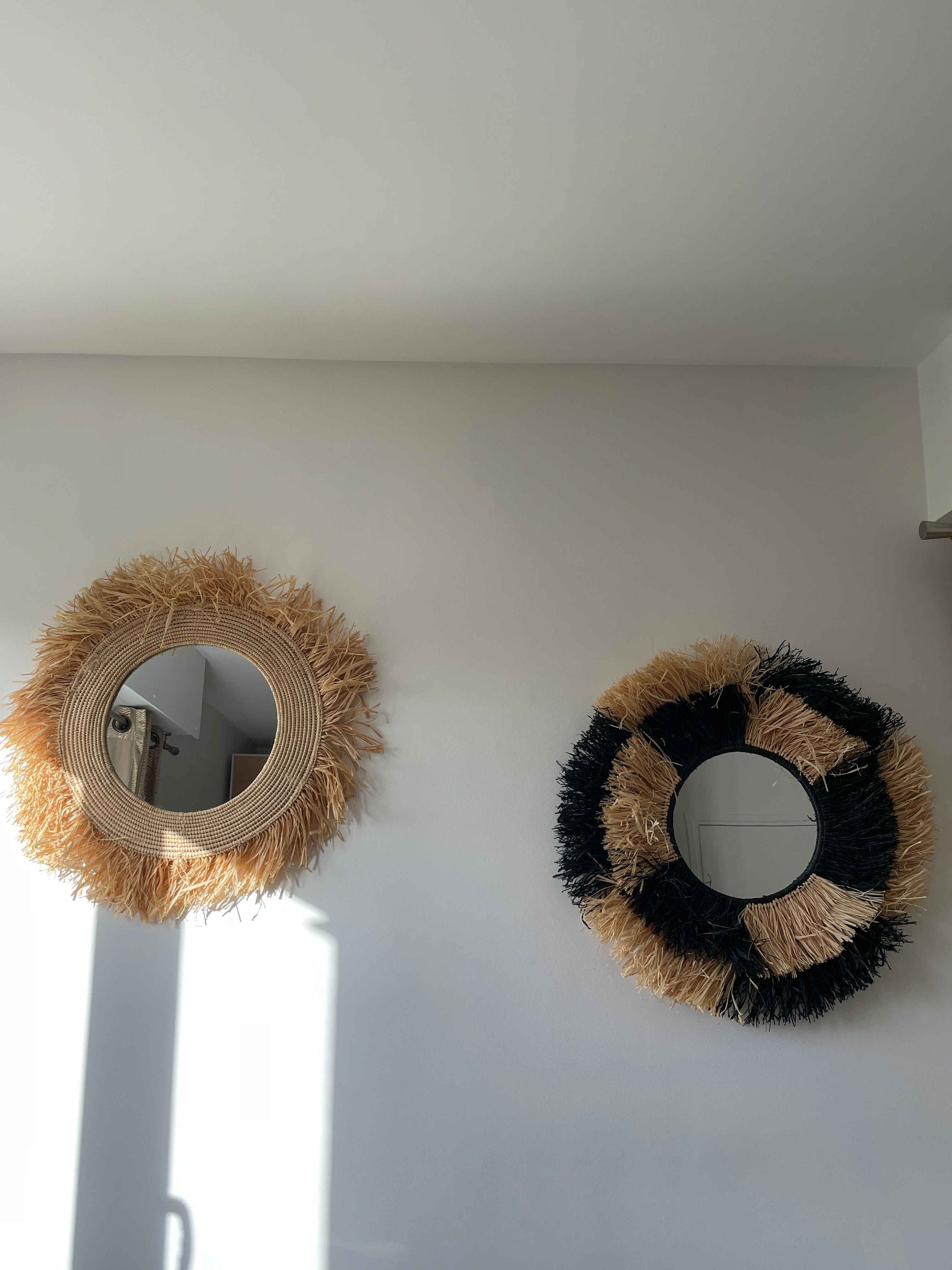 Mirror in raffia, 47 cm