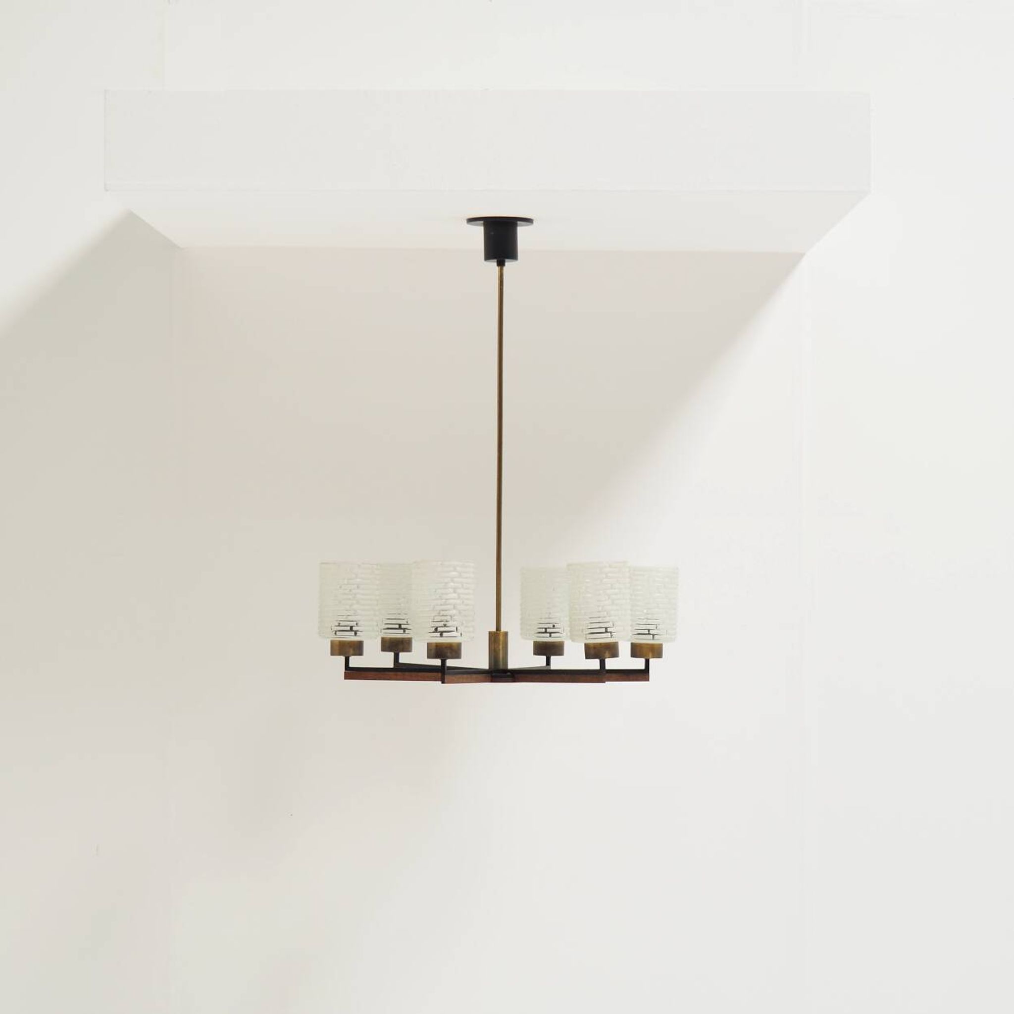 Vintage Philips 6-Light Chandelier in Brass, Teak & Black Metal