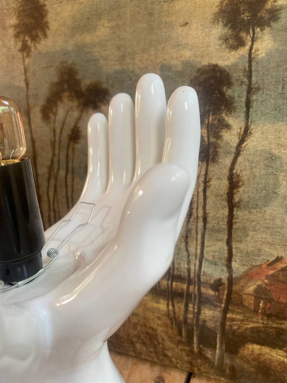 vintage ceramic and opaline hand lamp