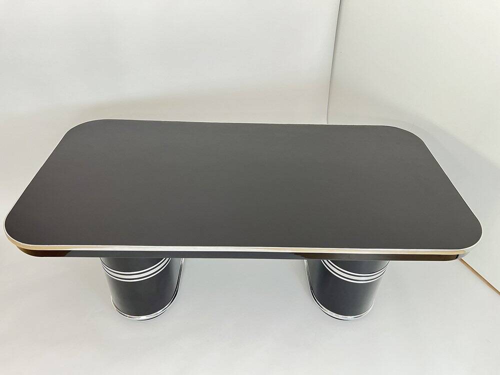 New York Desk in Black Lacquered Metal & Linoleum from Mauser, Germany, 1950
