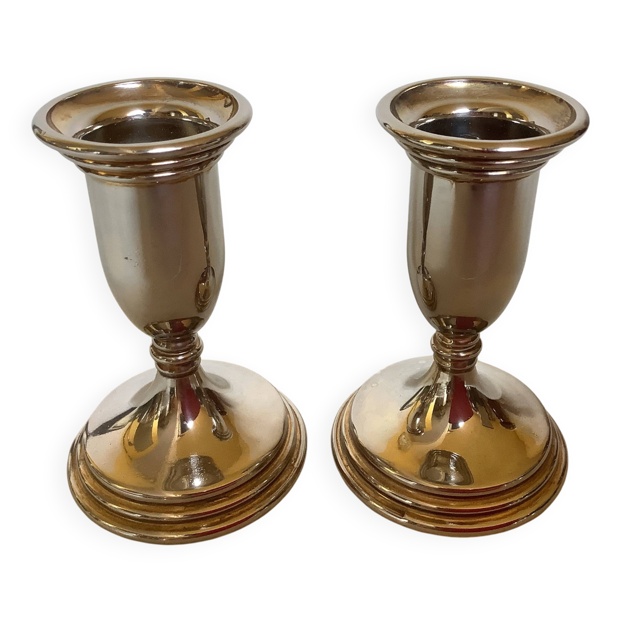 Pair of small silver metal candlesticks Italy