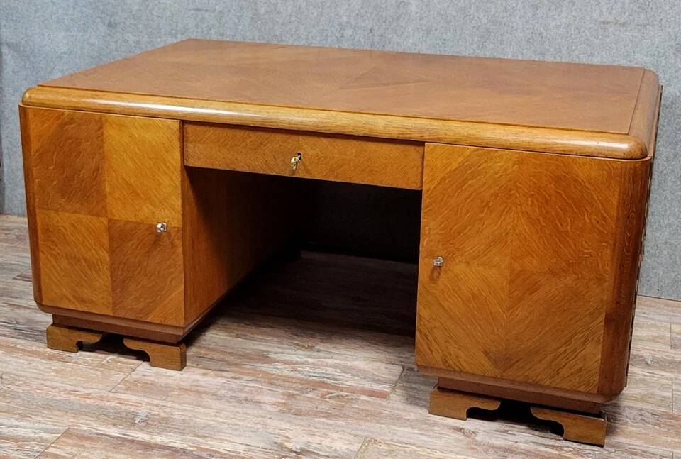 Double-sided Art Deco period parquet flooring desk circa 1940