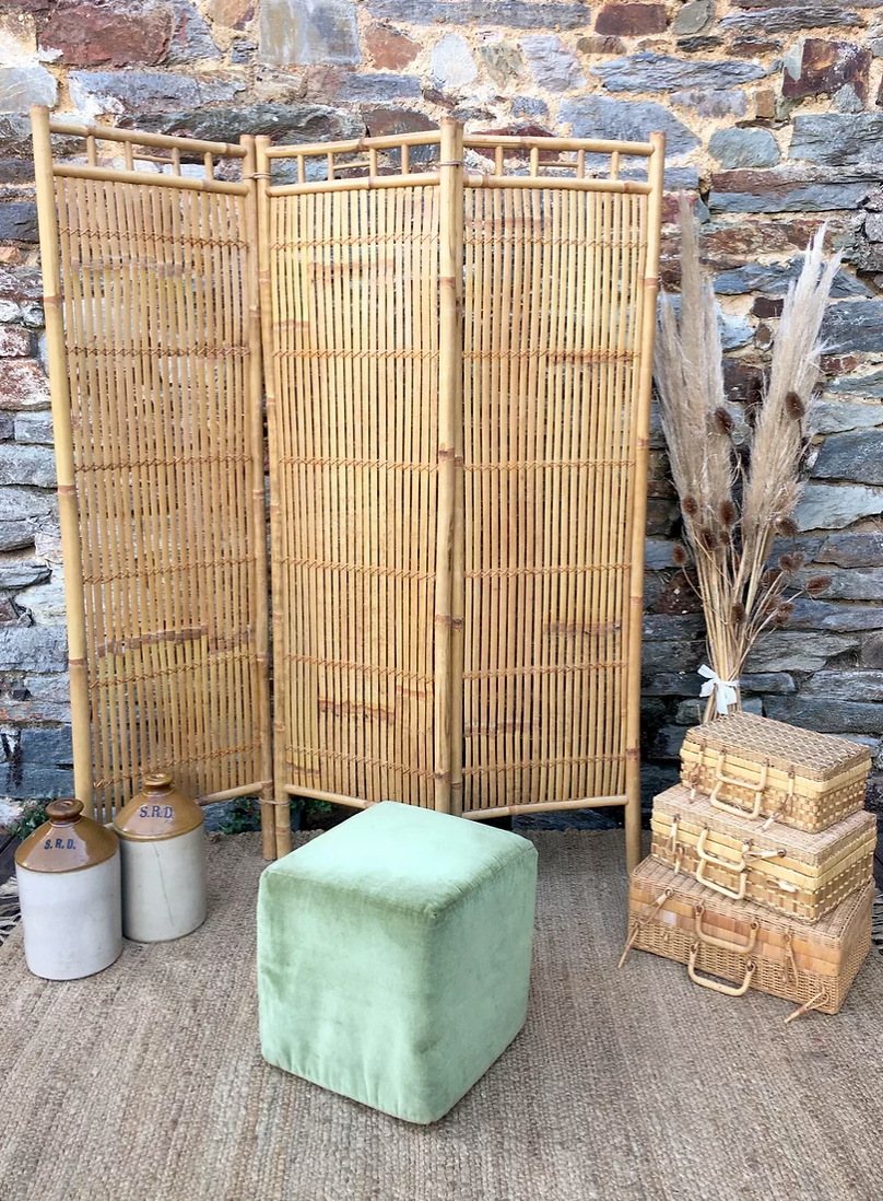 Paravent vintage en rotin et bambou
