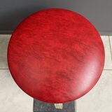 Coffre à linge / tabouret rond en skaï années 1960